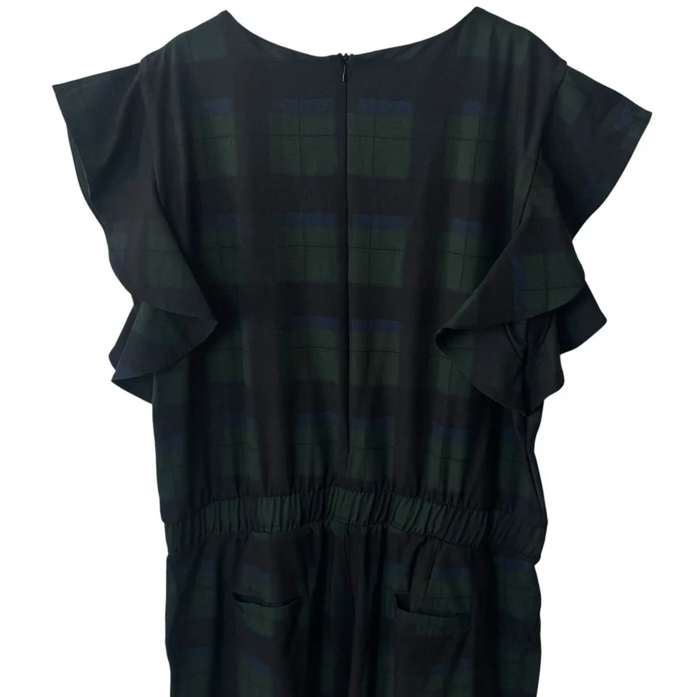 Albion Blue Green Plaid Jumpsuit Flutter Sleeve Jogger Style Preppy Comfort XL
